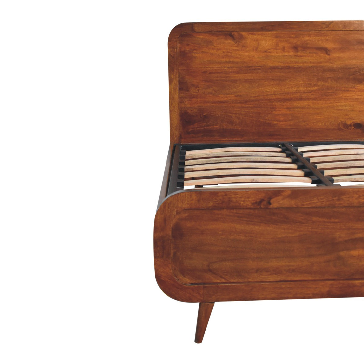 Curved Chestnut Solid Mango Wood Double Bed Frame