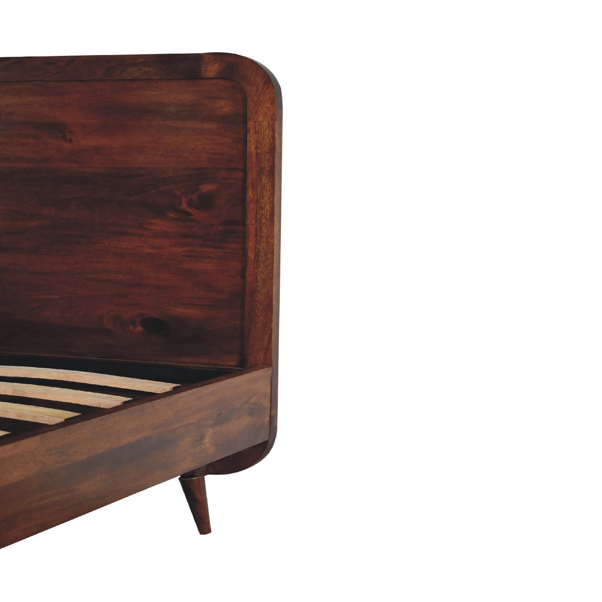 Curved Chestnut Solid Mango Wood Double Bed Frame