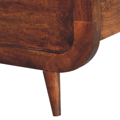 Curved Chestnut Solid Mango Wood Double Bed Frame