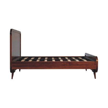 Curved Chestnut Solid Mango Wood Double Bed Frame