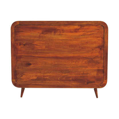 Curved Chestnut Solid Mango Wood Double Bed Frame