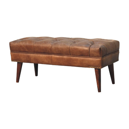 Sutton Buffalo Leather Brown Tufted Bench