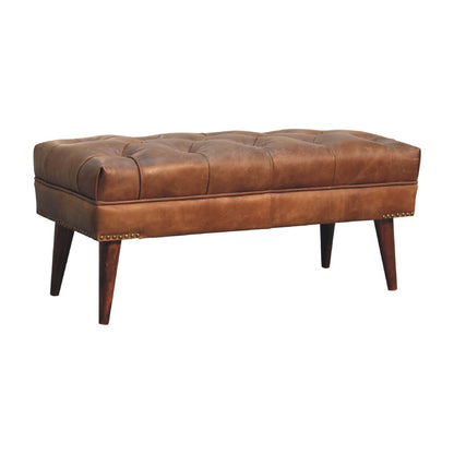 Sutton Buffalo Leather Brown Tufted Bench