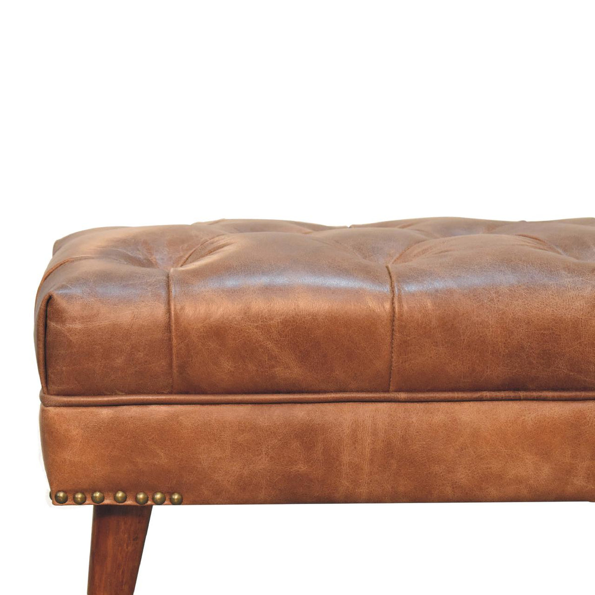 Sutton Buffalo Leather Brown Tufted Bench