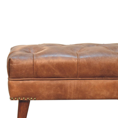 Sutton Buffalo Leather Brown Tufted Bench