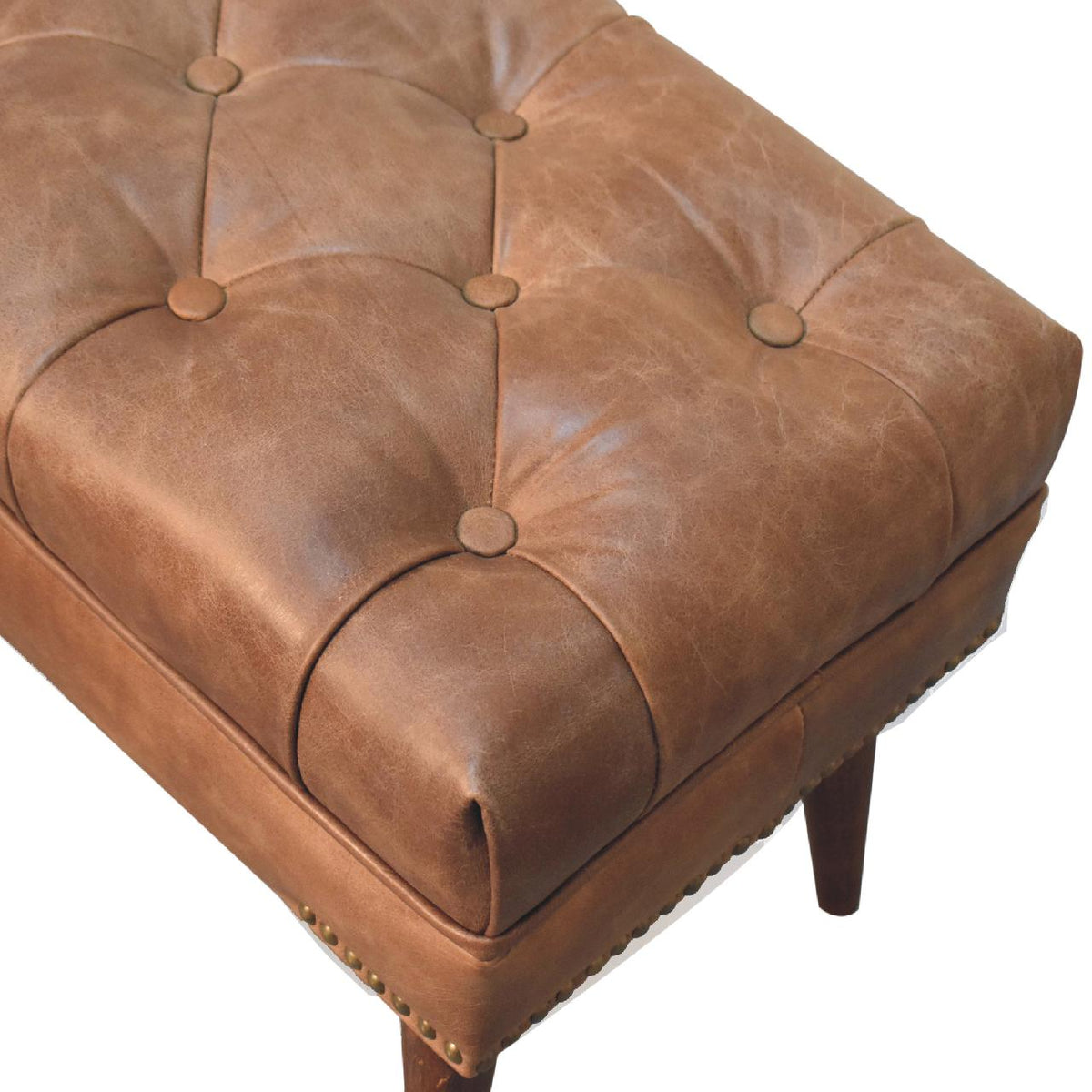 Sutton Buffalo Leather Brown Tufted Bench