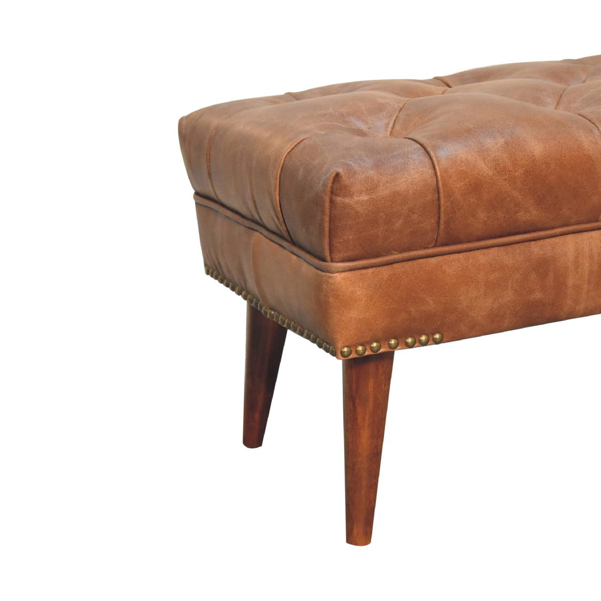 Sutton Buffalo Leather Brown Tufted Bench