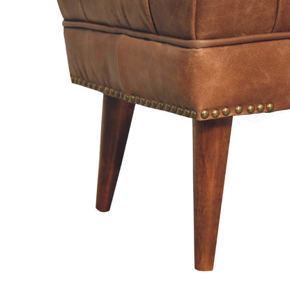 Sutton Buffalo Leather Brown Tufted Bench