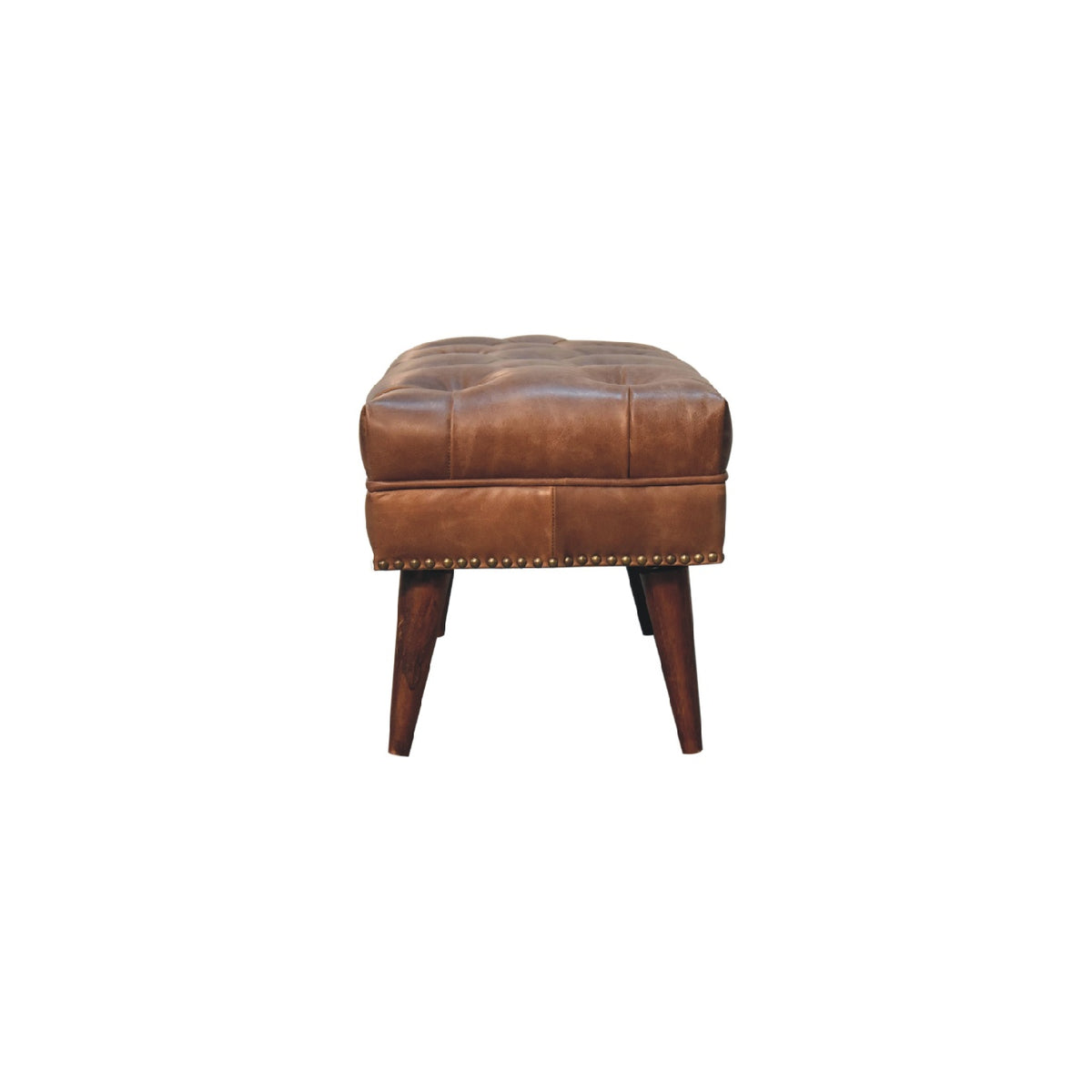 Sutton Buffalo Leather Brown Tufted Bench