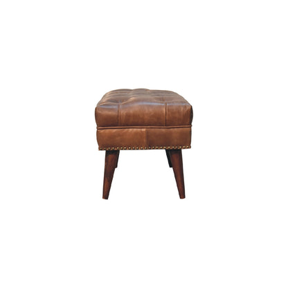 Sutton Buffalo Leather Brown Tufted Bench