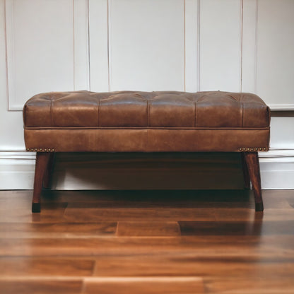 Sutton Buffalo Leather Brown Tufted Bench