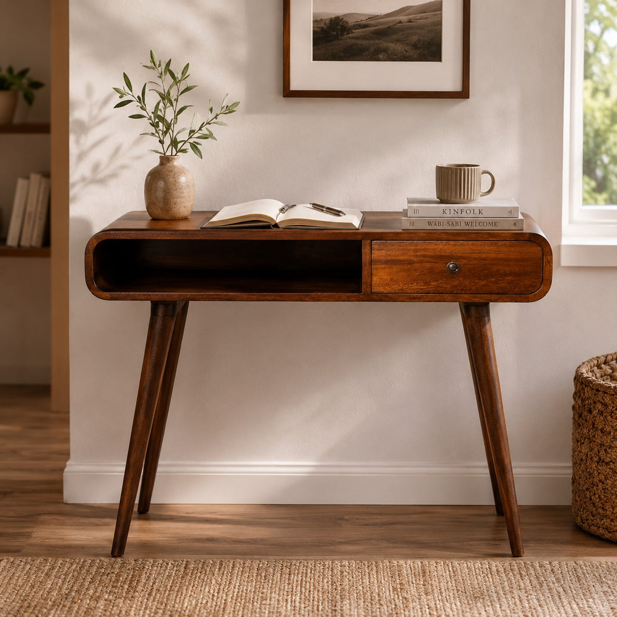 Nashville Curved Chestnut 1-Drawer Study Desk