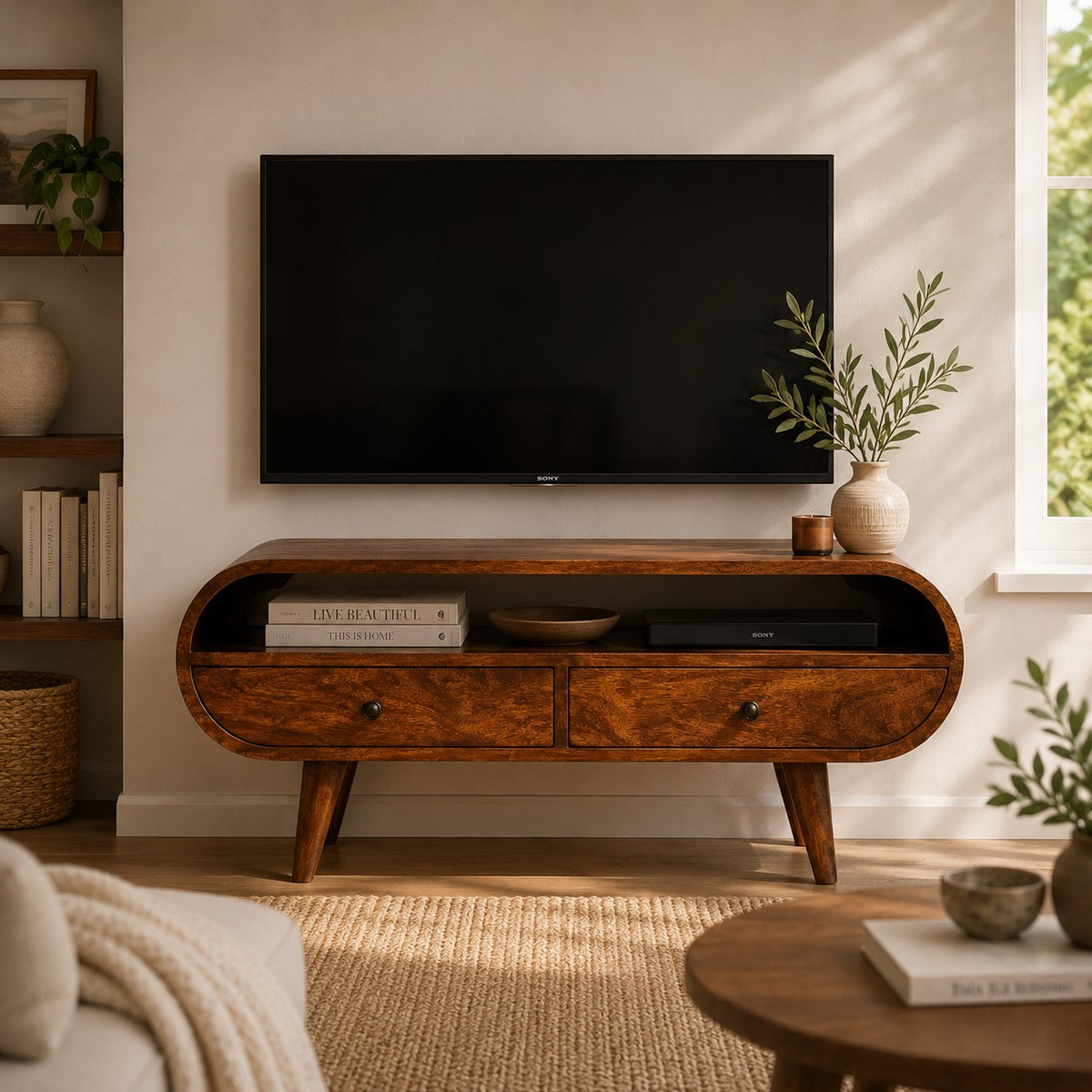Chestnut Ridge Circular 2 Drawer TV Unit