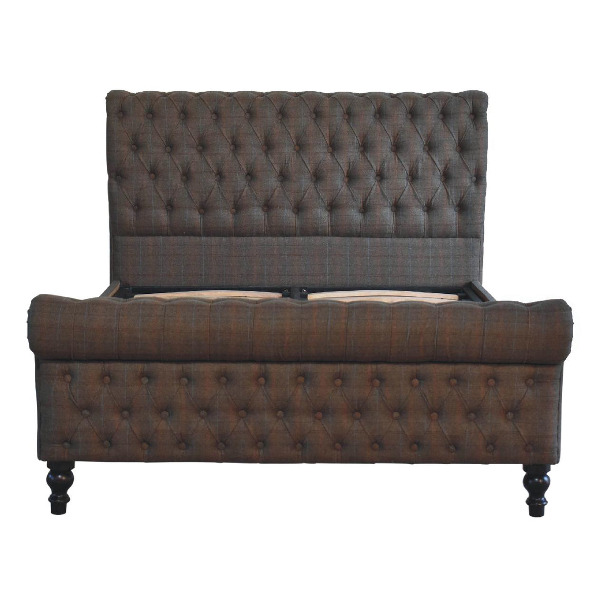 Multi Tweed Roll-Top Upholstered Bed Frame