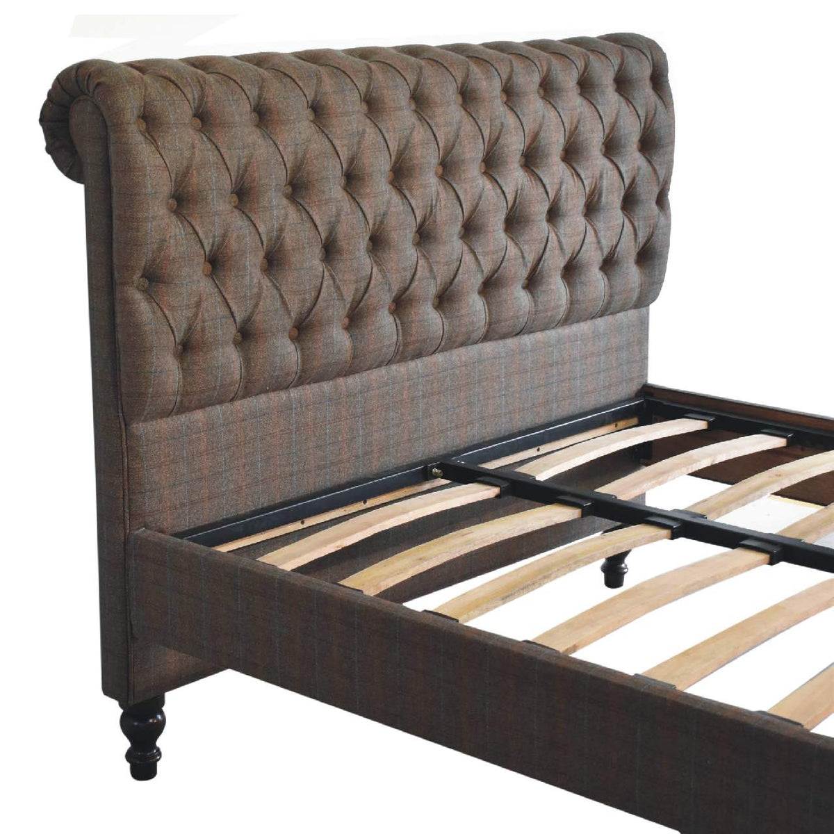 Multi Tweed Roll-Top Upholstered Bed Frame