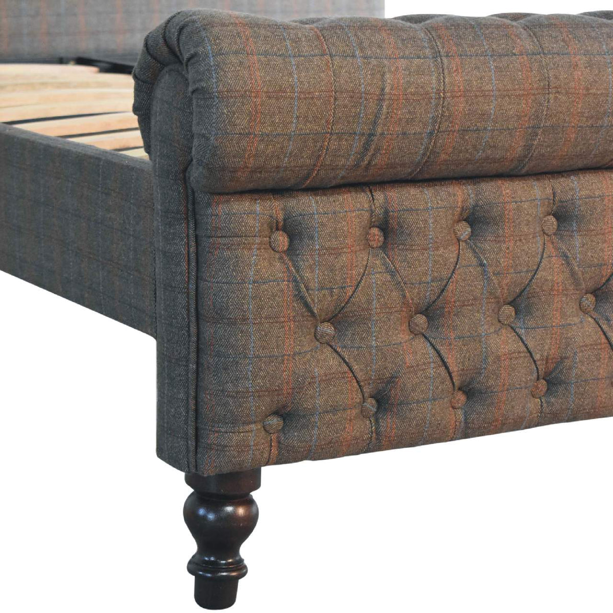 Multi Tweed Roll-Top Upholstered Bed Frame