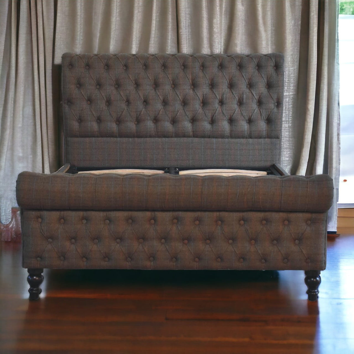 Multi Tweed Roll-Top Upholstered Bed Frame