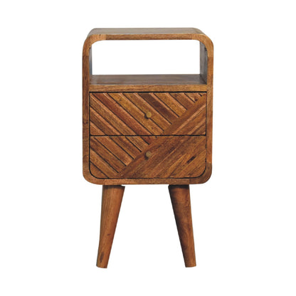 Small Oak Carved Line Curved Nightstand