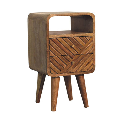 Small Oak Carved Line Curved Nightstand