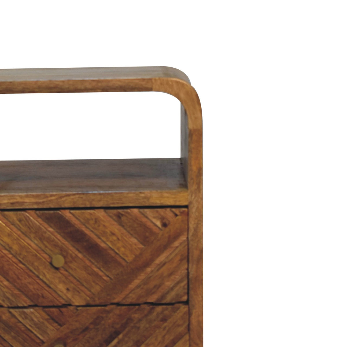 Small Oak Carved Line Curved Nightstand