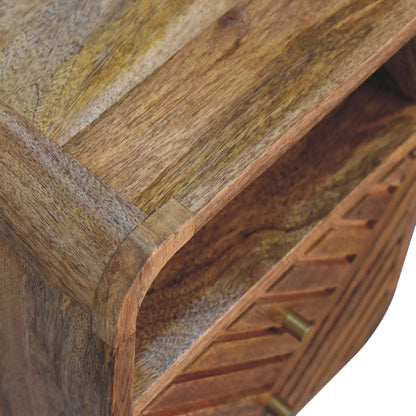 Small Oak Carved Line Curved Nightstand