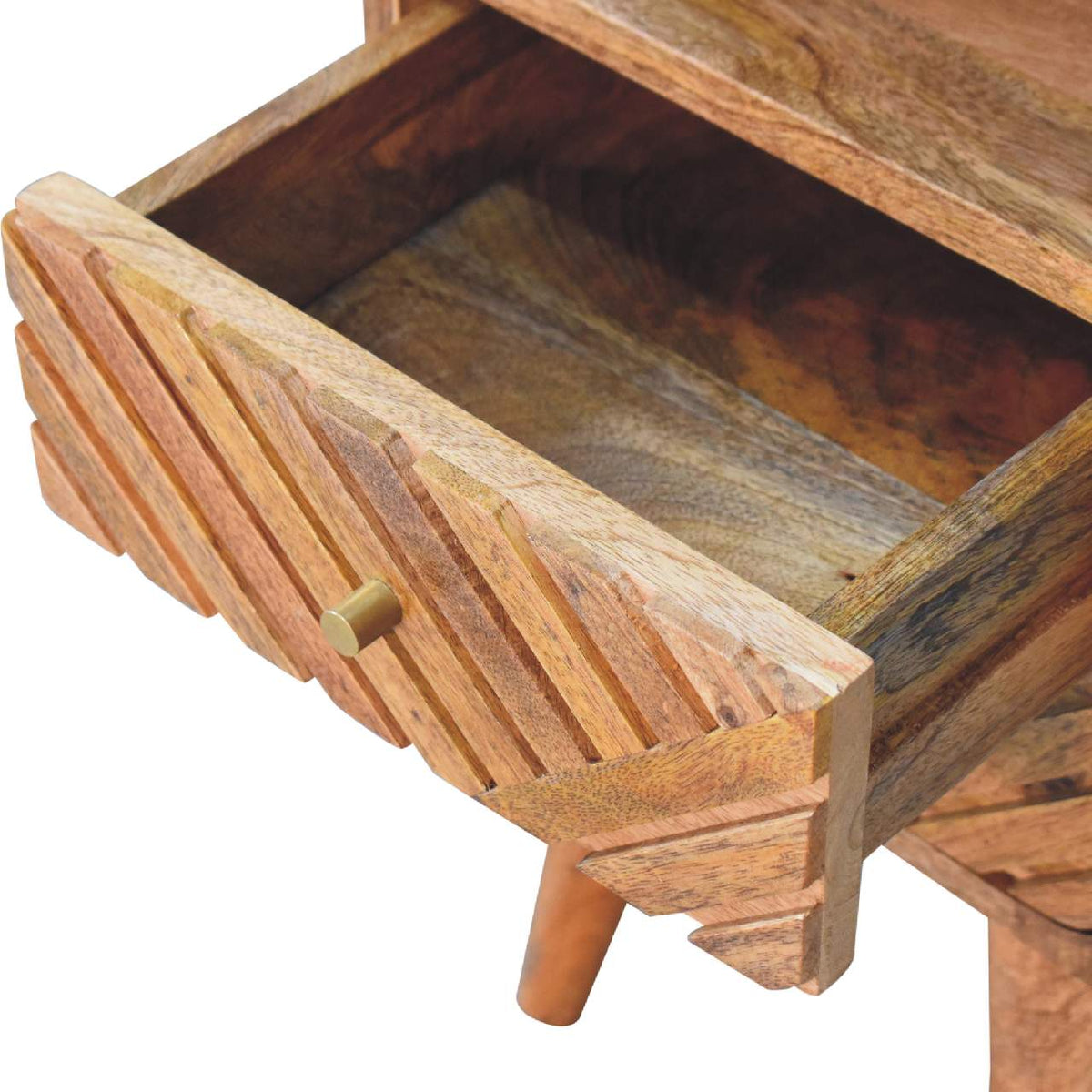 Small Oak Carved Line Curved Nightstand