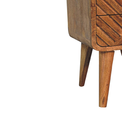 Small Oak Carved Line Curved Nightstand