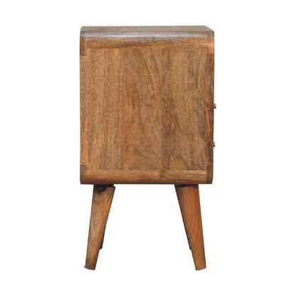 Small Oak Carved Line Curved Nightstand