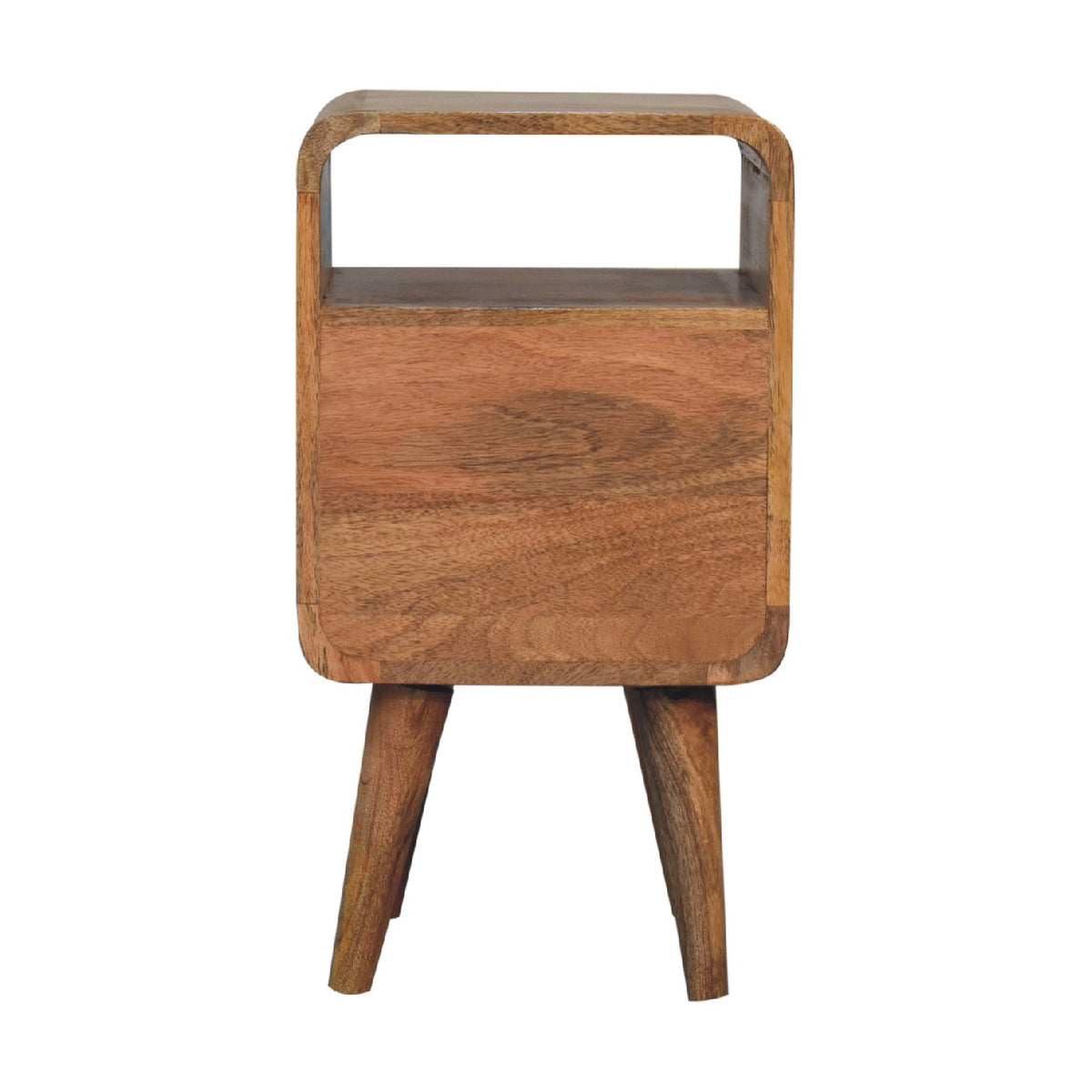 Small Oak Carved Line Curved Nightstand