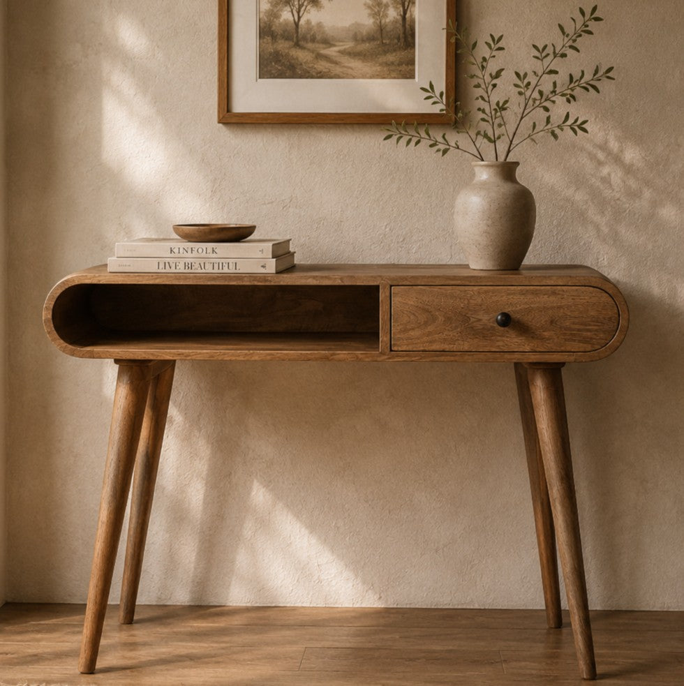 Big Sur Curved Flow 1 Drawer Oak Desk