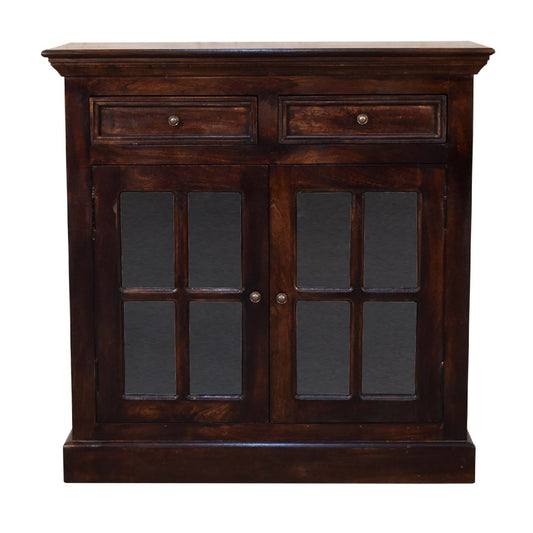 Warm Walnut Glass Display Storage Cupboard