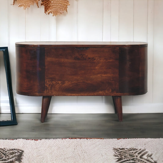 Warm Walnut Curved Lift Top Storage Trunk