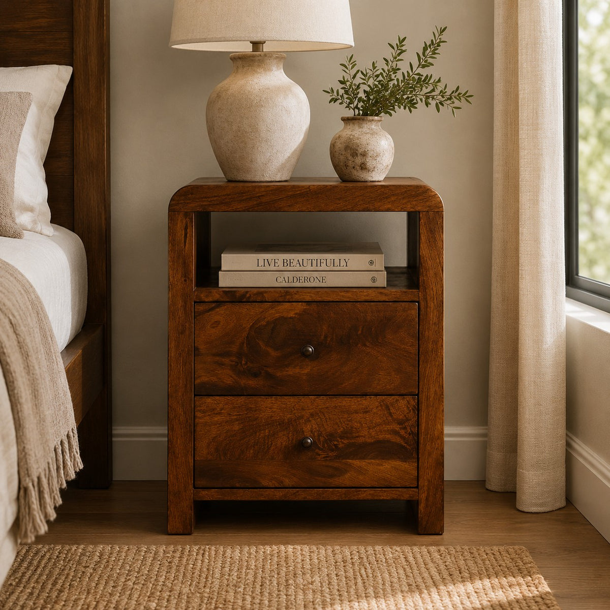 Dallas Solid Wood 2 Drawer Nightstand