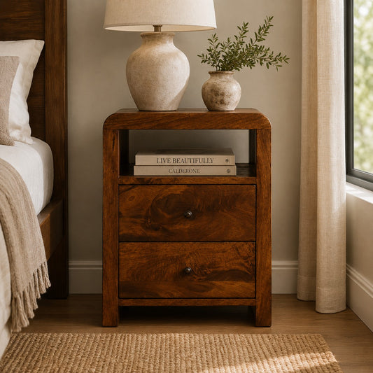 Dallas Solid Wood 2 Drawer Nightstand