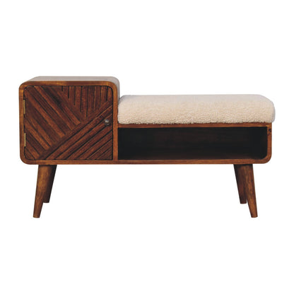 Bouclé Montauk Carved Chestnut Solid Wood Telephone Table Bench