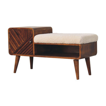 Bouclé Montauk Carved Chestnut Solid Wood Telephone Table Bench