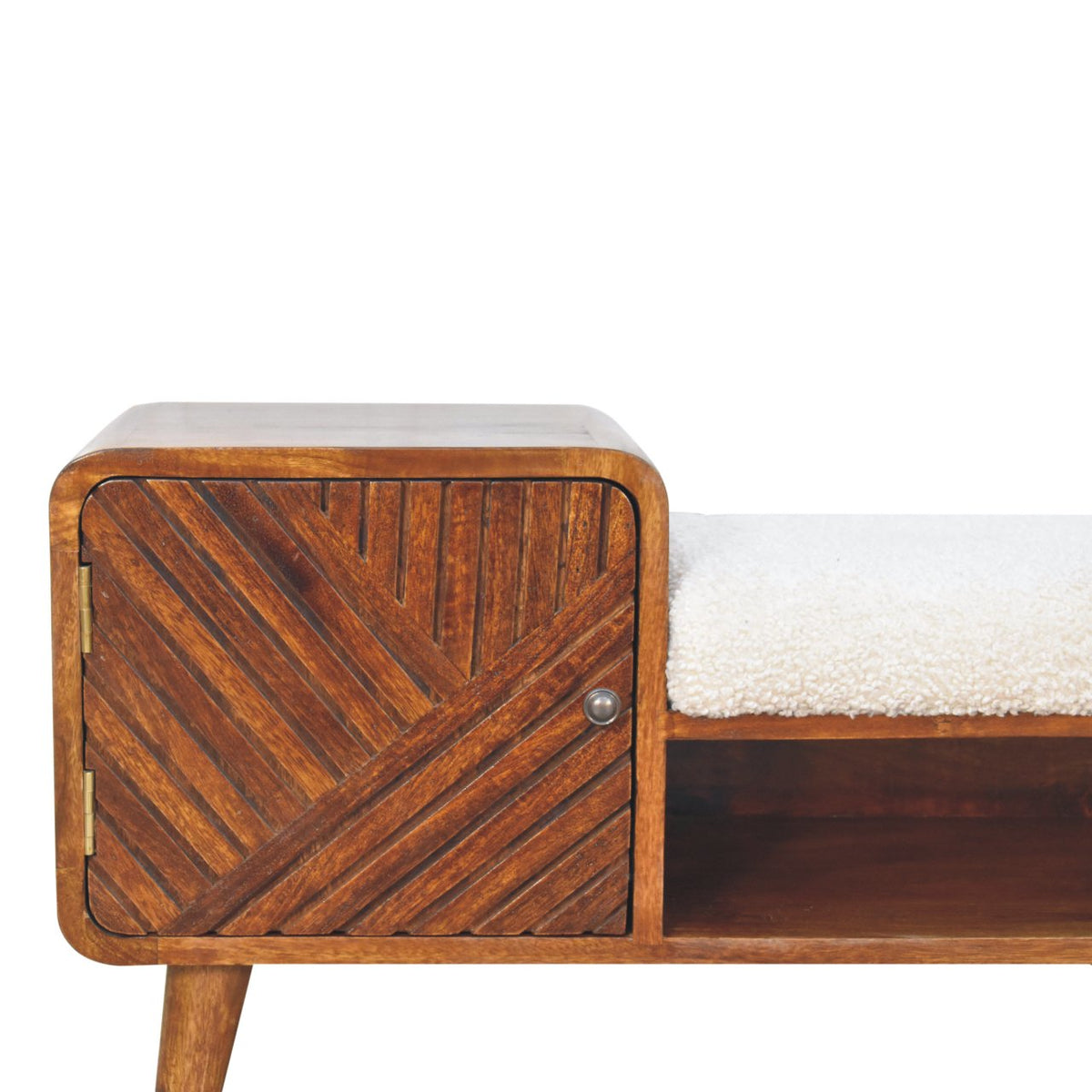 Bouclé Montauk Carved Chestnut Solid Wood Telephone Table Bench