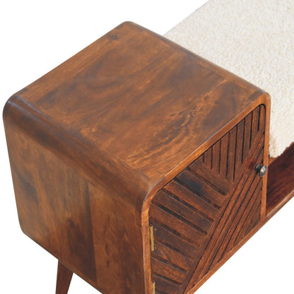 Bouclé Montauk Carved Chestnut Solid Wood Telephone Table Bench