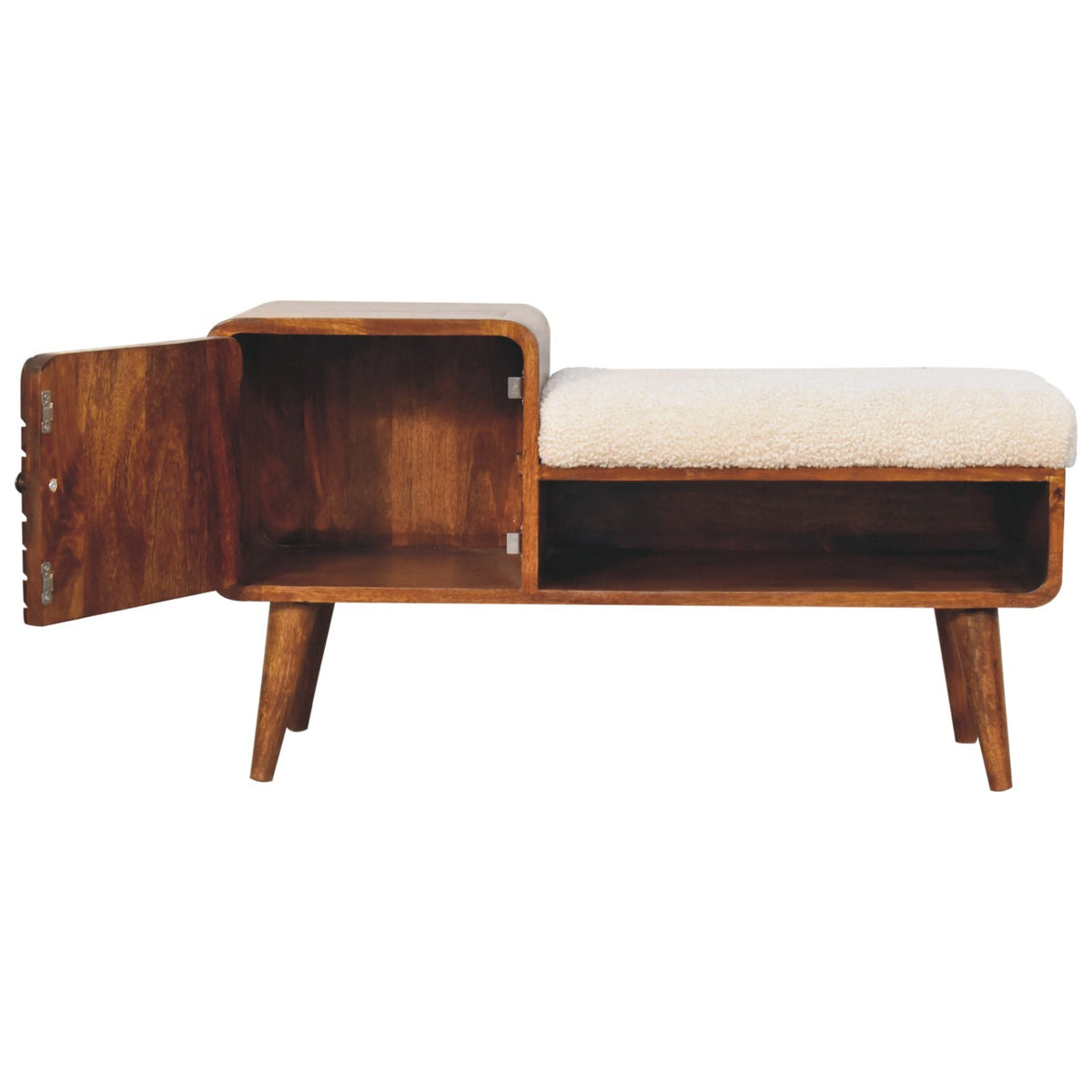 Bouclé Montauk Carved Chestnut Solid Wood Telephone Table Bench