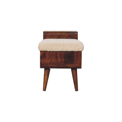 Bouclé Montauk Carved Chestnut Solid Wood Telephone Table Bench