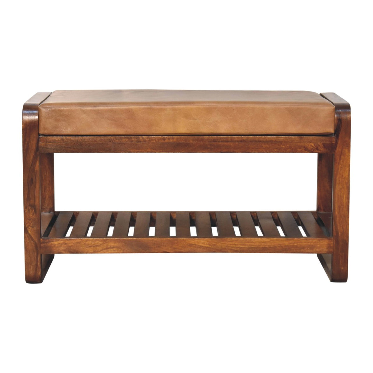 Sutton Buffalo Leather Small Slatted Hallway Bench