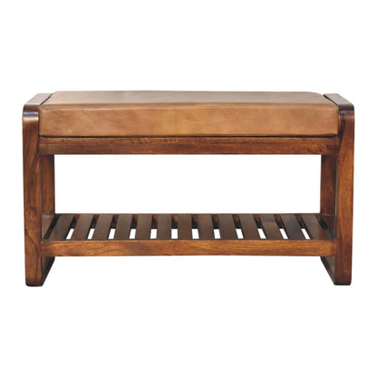 Sutton Buffalo Leather Small Slatted Hallway Bench