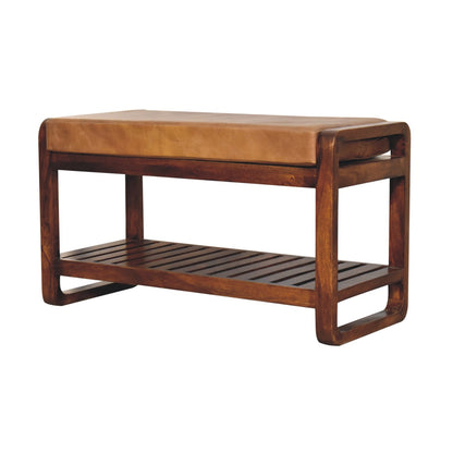 Sutton Buffalo Leather Small Slatted Hallway Bench