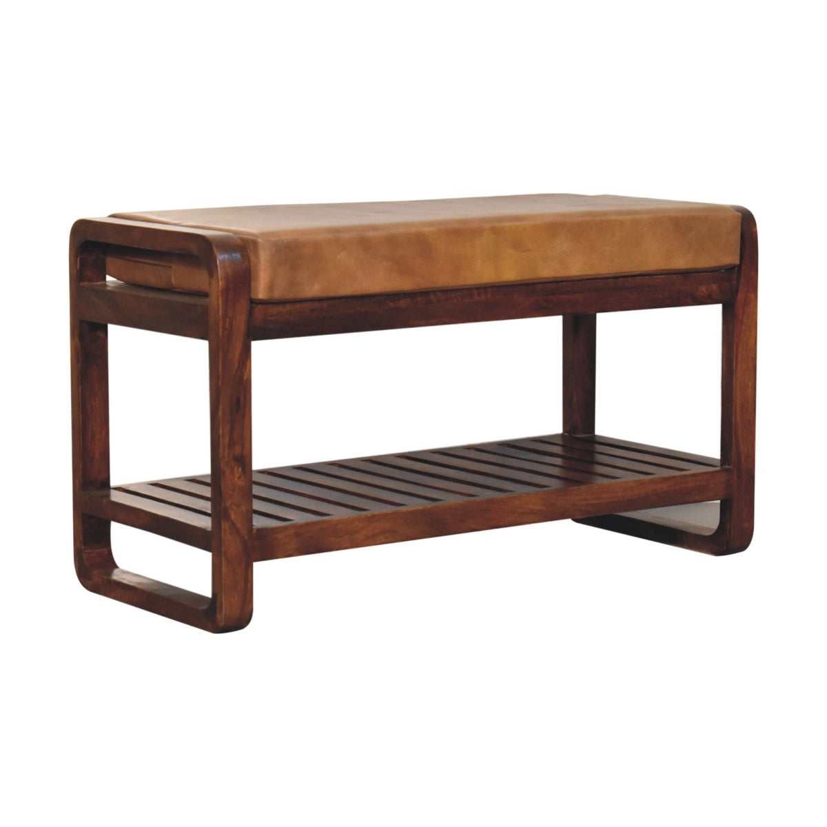 Sutton Buffalo Leather Small Slatted Hallway Bench