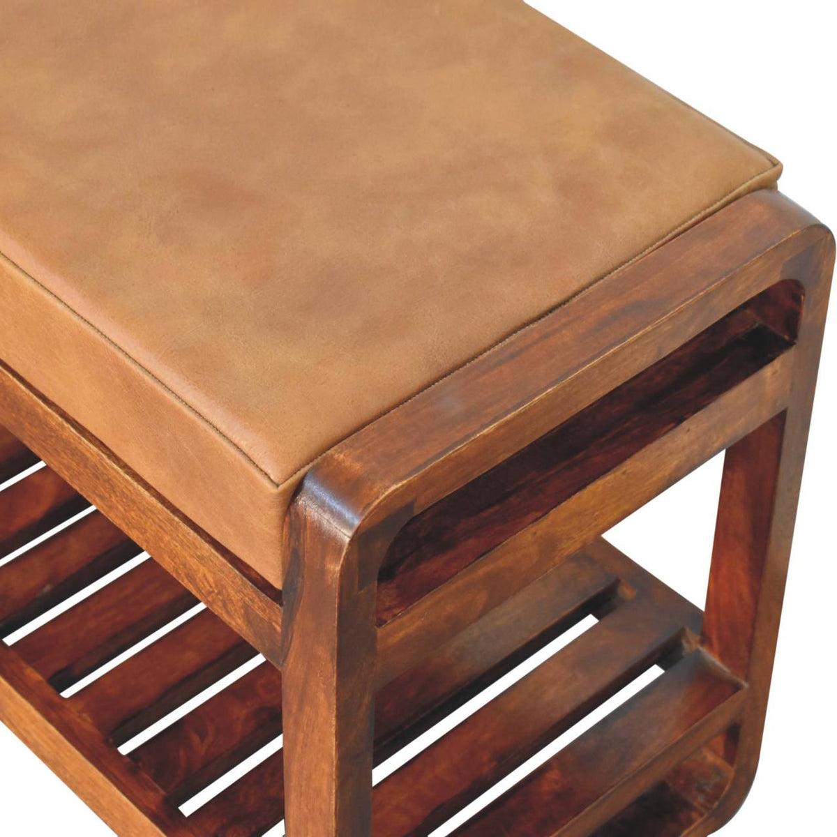 Sutton Buffalo Leather Small Slatted Hallway Bench