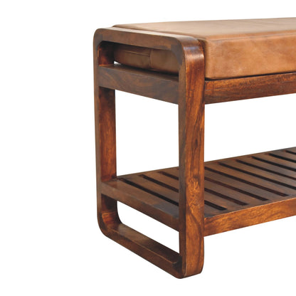 Sutton Buffalo Leather Small Slatted Hallway Bench