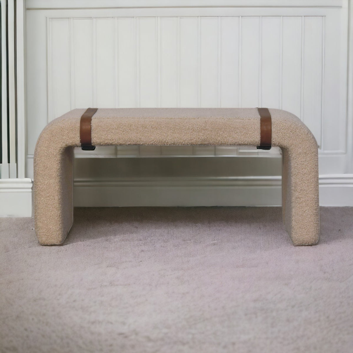 Bouclé Montauk Curved Leather Strap Bench