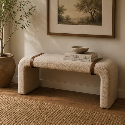 Bouclé Montauk Curved Leather Strap Bench