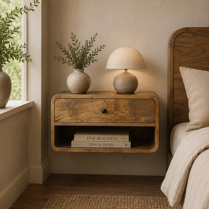 Nordic Curved 1 Drawer Floating Nightstand