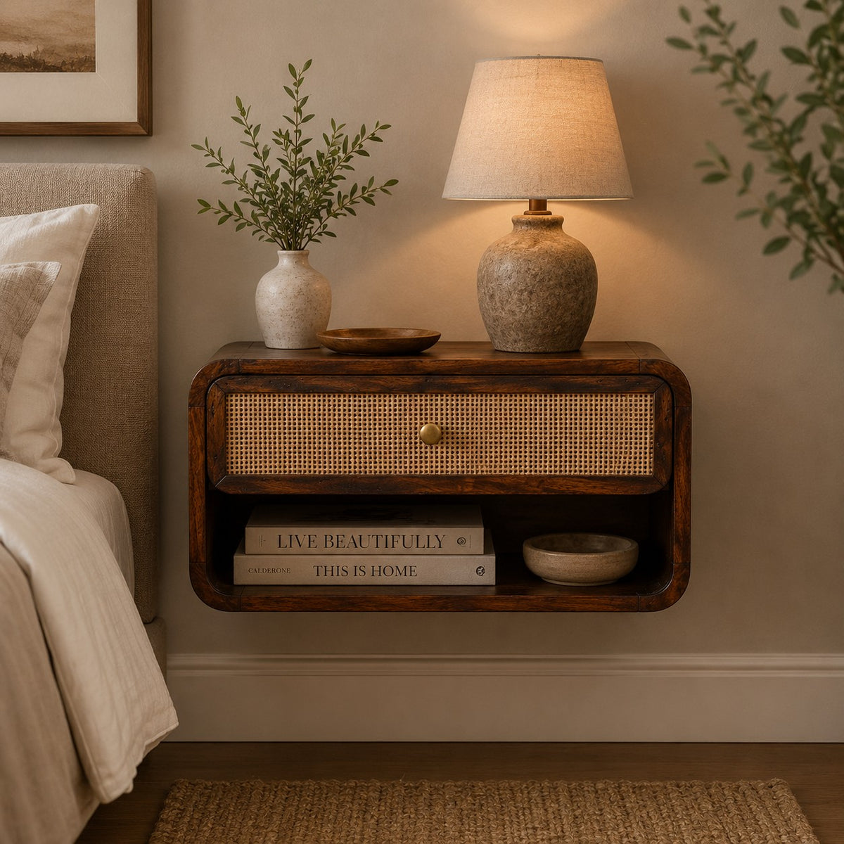 Malibu Rattan Wall Mount Woven Nightstand